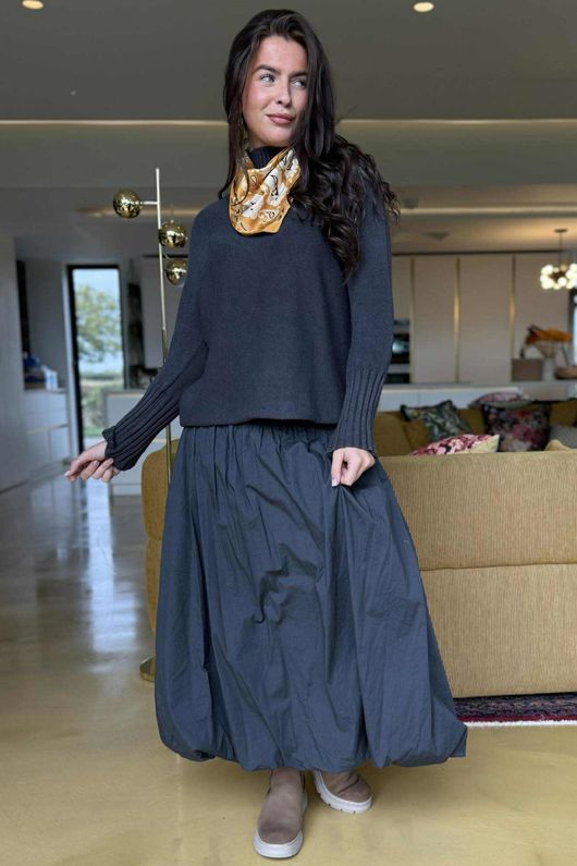 Paloma Bubble Hem Midi Skirt Charcoal